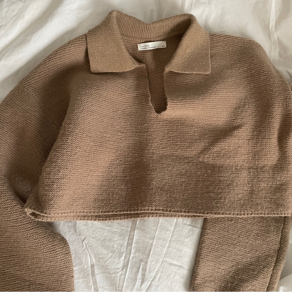Oak and Fort cropped collar sweater in XS